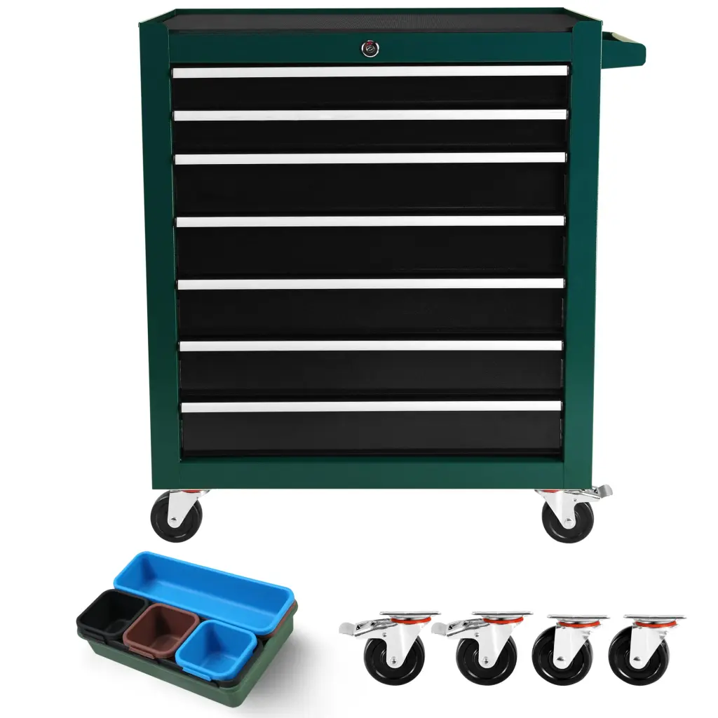 7-Drawer Rolling Tool Shopping Basket Lockable Wheels ys