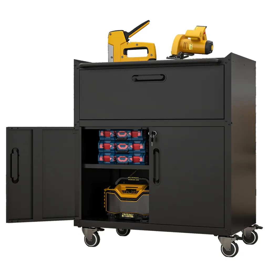 Sturdy Metallic Tool Cabinet Garage Wheels Mobile Heavy Duty Storage makeace steel furniture