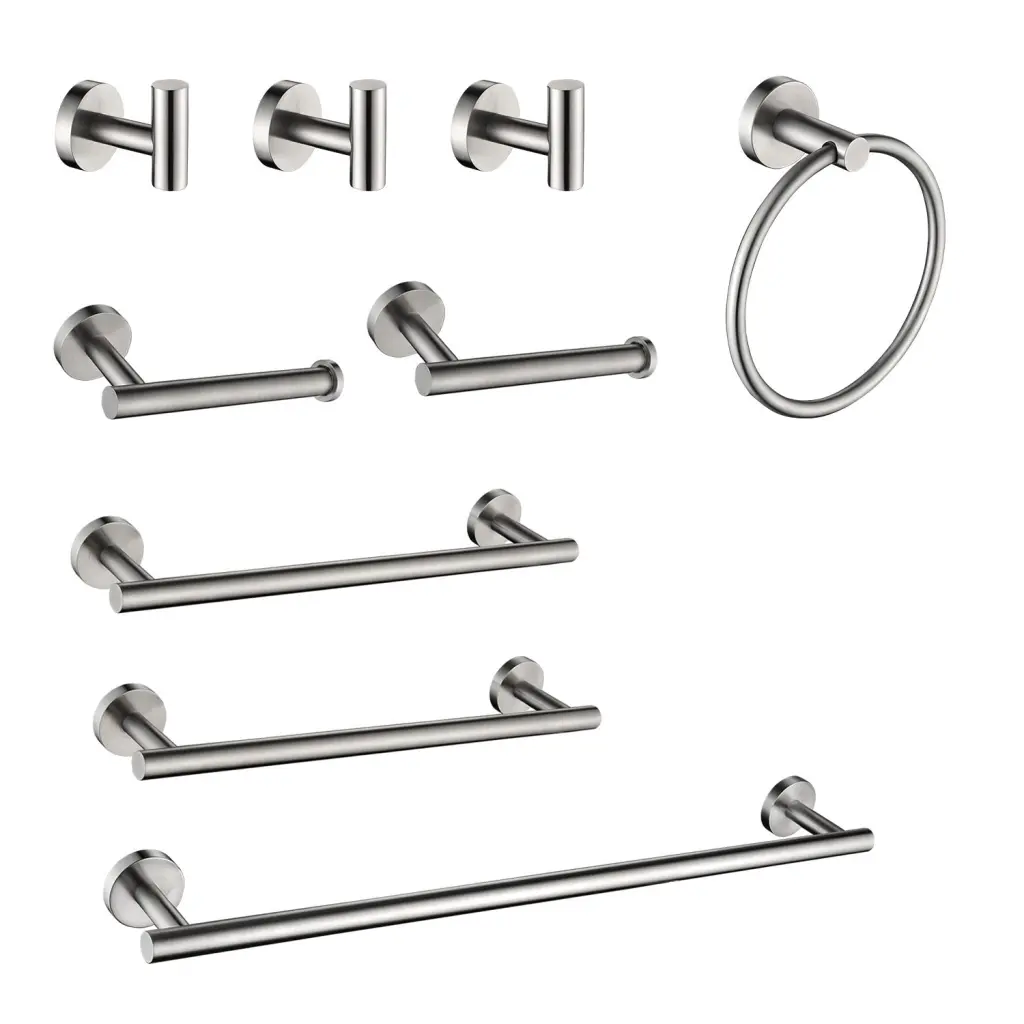 9 Piece Stainless Alloy Metal Bathroom Towel Rack Set Wall Mount w2287