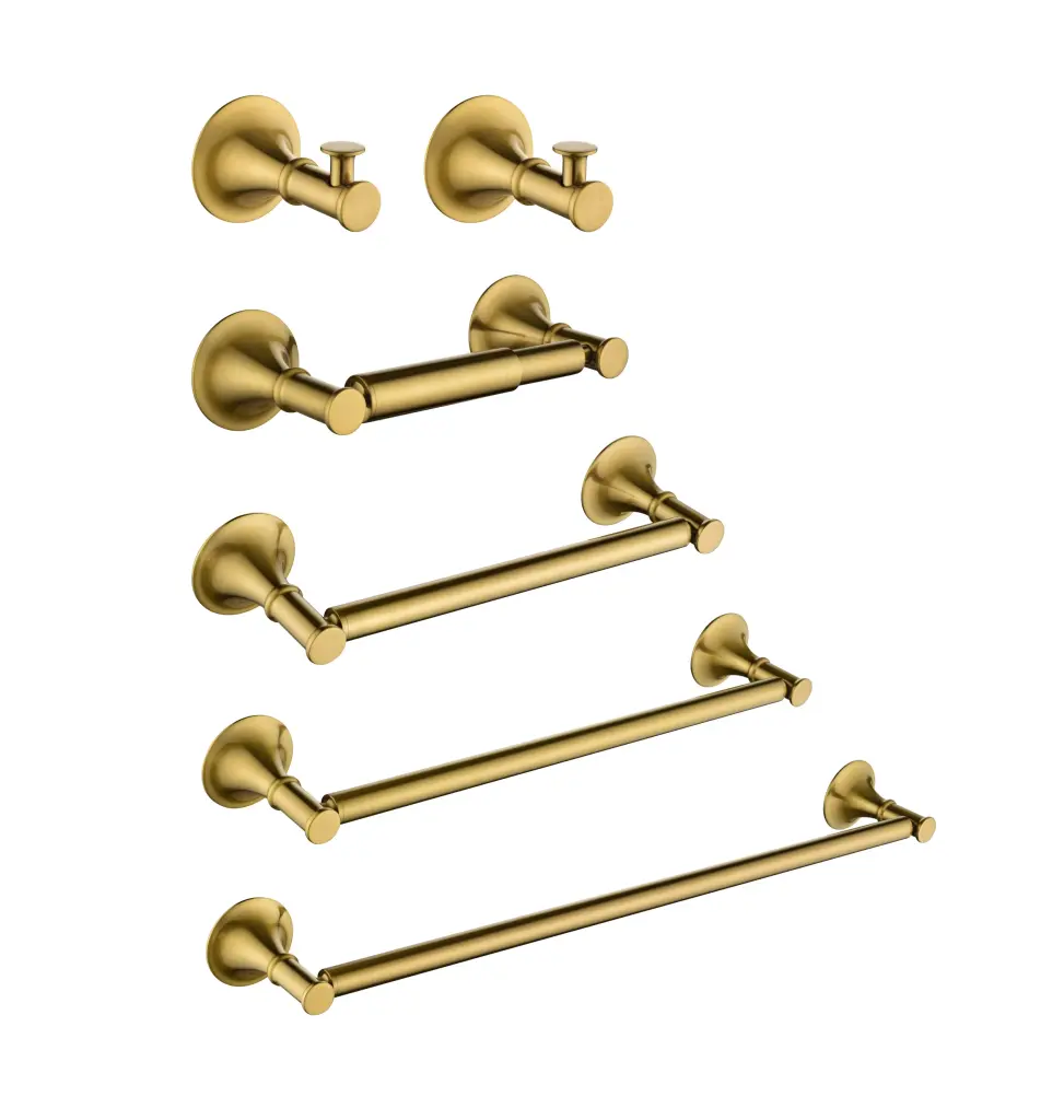 6 Piece Bathroom Towel Rack Set Wall Mount Brushed Gold Brass dt
