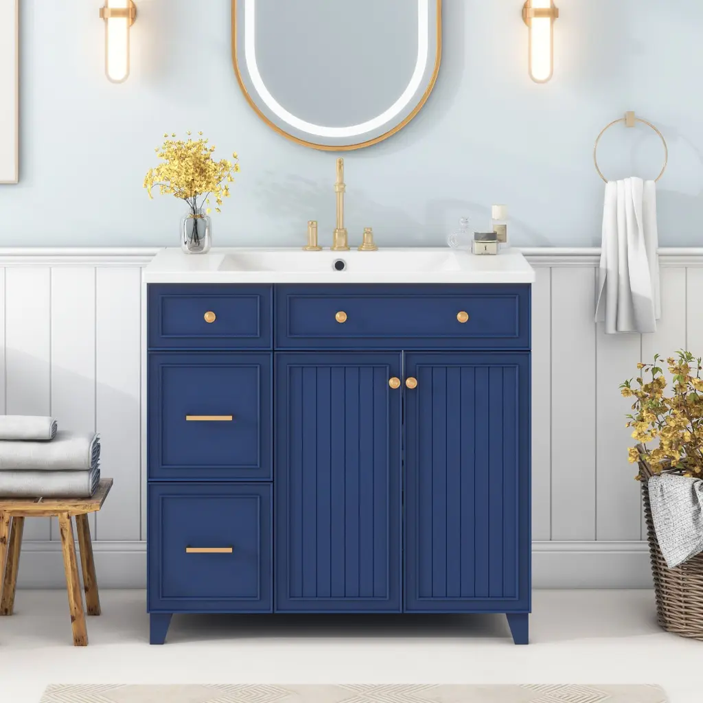 36 Inch Bathroom Vanity Transitional Style Cabinet Resin Top Sink rnb