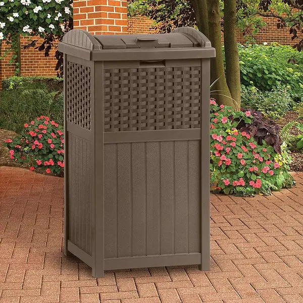 Suncast GHW1732 Resin Wicker Trash Hideaway Java Color Outdoor Storage Bin