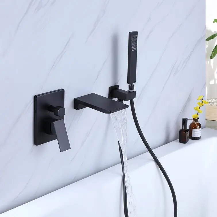 Wall Mount Tub Faucet Matte Black Waterfall Wall Mount Tub Filler Faucet w1059 dilusso