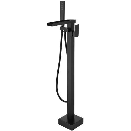 Matte Black Freestanding Tub Filler Floor Mount Faucet Handheld Shower Luxury Bath bathininc