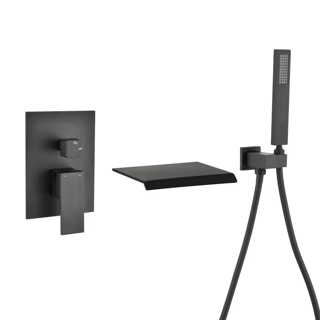 Modern Style Matte Black Wall Mount Tub Filler Bathroom Bathtub Faucet kooleasy