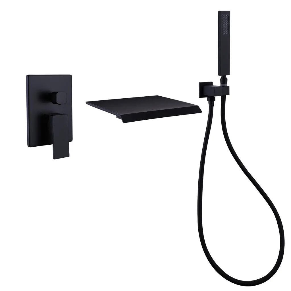 Waterfall Wall Mounted Tub Filler Handheld Shower Matte Black Finish sihua sanitary ware
