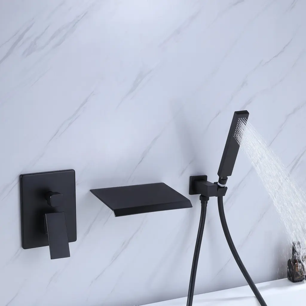 Waterfall Tub Handheld Shower Wall Mount Tub Filler Handheld Matte Black w1059 dilusso