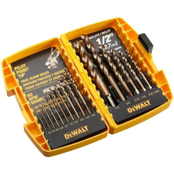 DeWalt DW1956 16-Piece Split Point Drill Bit Set Pilot Point Tip Comprehensive Drilling Needs