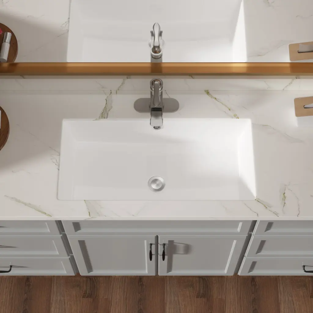 28x14 Inch White Ceramic Rectangular Undermount Bathroom Sink Overflow lordear