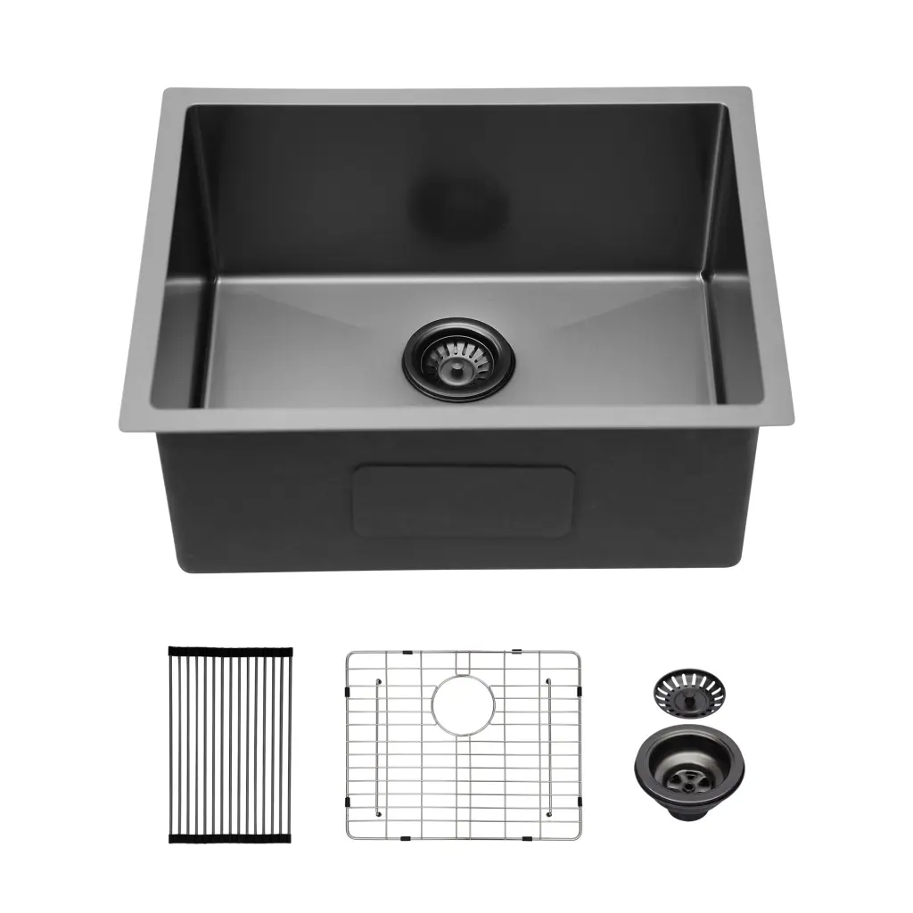 23 Inch Gunmetal Black Undermount Single Bowl Kitchen Sink 23x18x10 Inches lordear