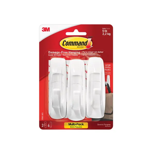 Command Large Utility Hook Value Pack White 3 Hooks & 6 Strips