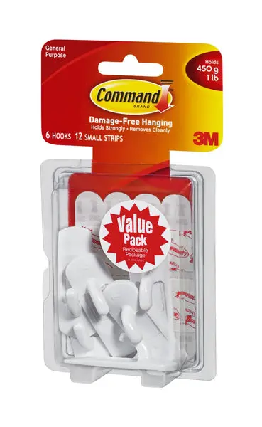 Command Small Utility Hook Value Pack White 6 Pack