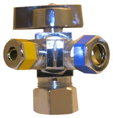 Lasco 06-9353 Quarter Turn 3 Way Angle Stop Valve 5/8 x 3/8 x 1/4 Inch