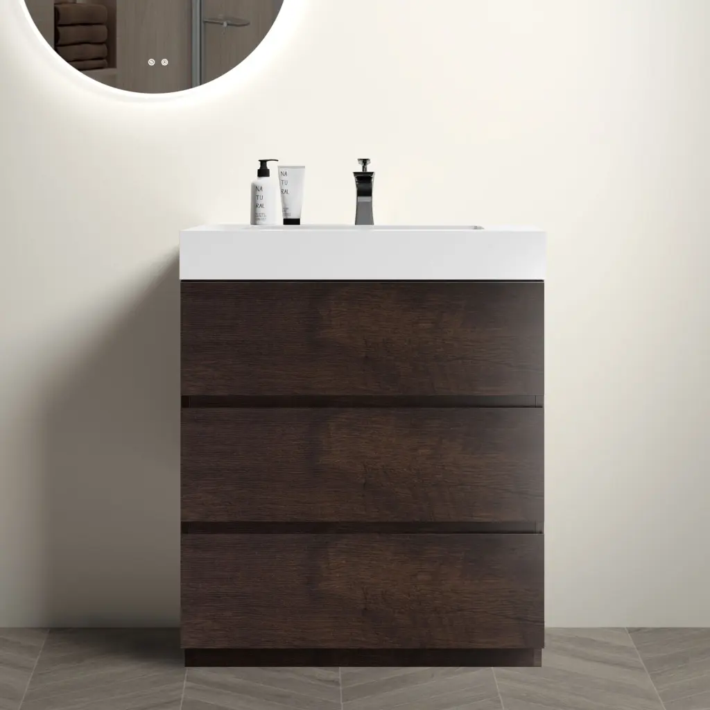 Alice 30 Inch Walnut Bathroom Vanity Sink Large Storage abay home