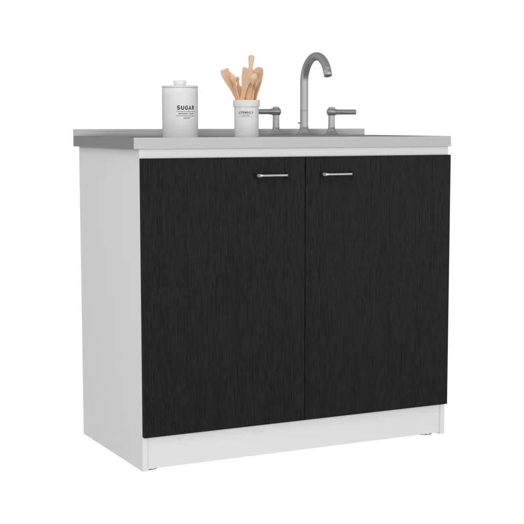 Freestanding Sink Double Door Cabinet and Two Shelves White and Black depot e-shop