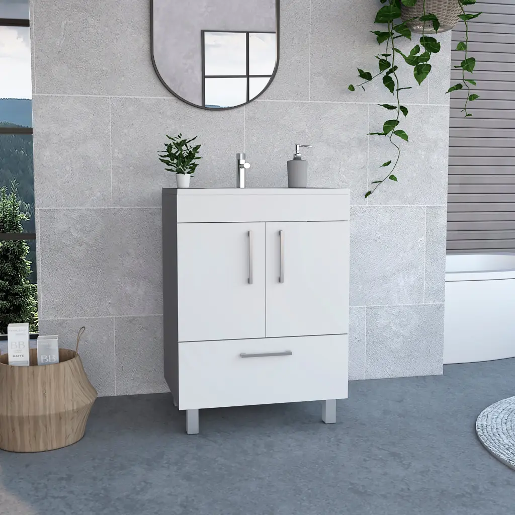 White 2 Door Rectangle Single Bathroom Vanity White Particle Board furniture max