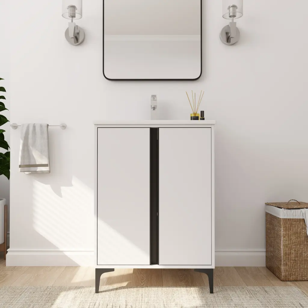 24-Inch Freestanding Bathroom Vanity Porcelain Sink White g-lemon