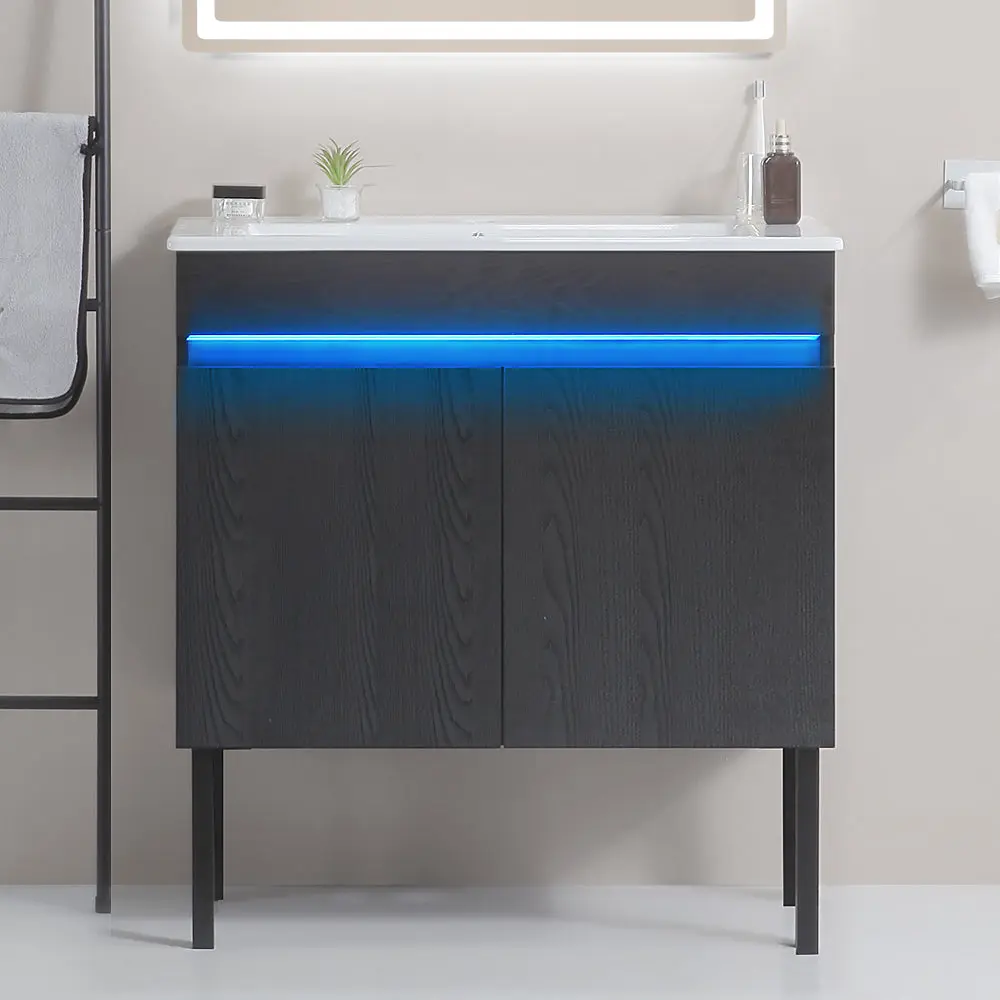 30 Inch Bathroom Vanity Sink Radar Sensing Light Large Storage Space gf