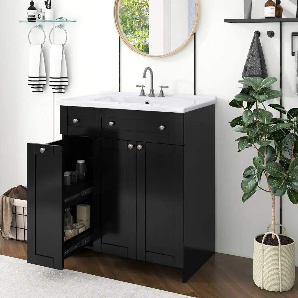 30 Inch Black Bathroom Vanity Ceramic Sink Combo Abundant Storage rnb