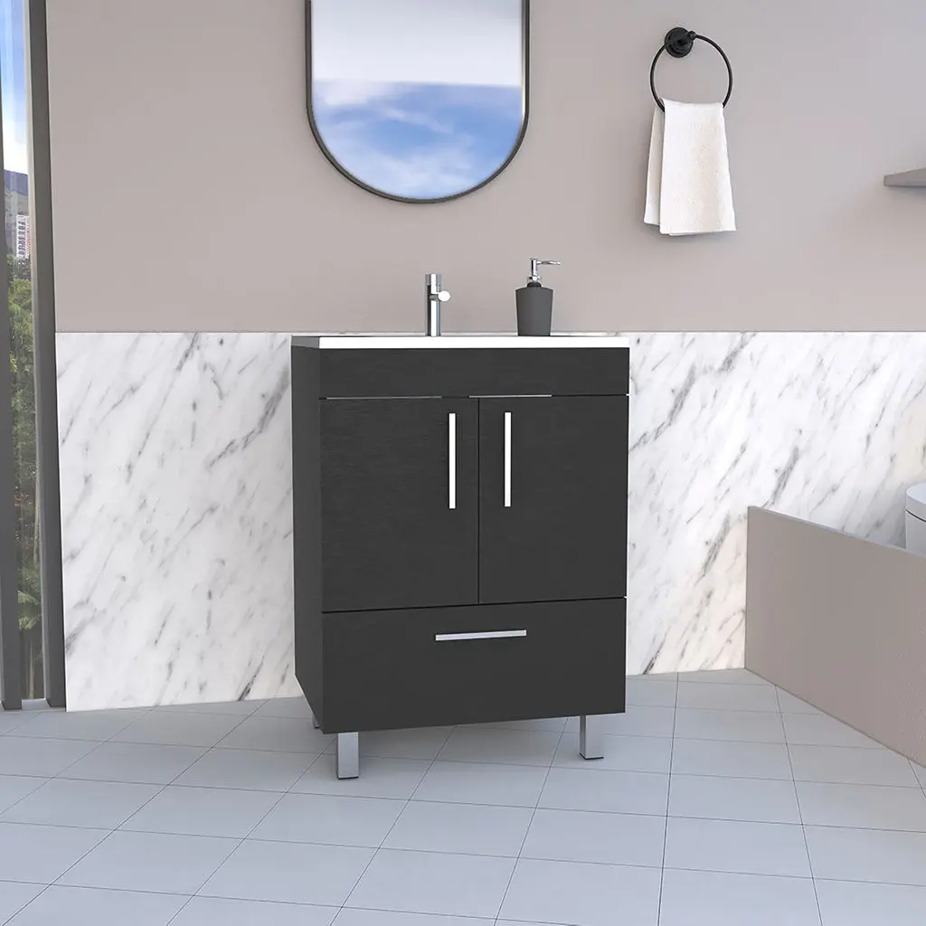 Velloc Single Bathroom Vanity Double Door Cabinet and One Drawer Black tuhome