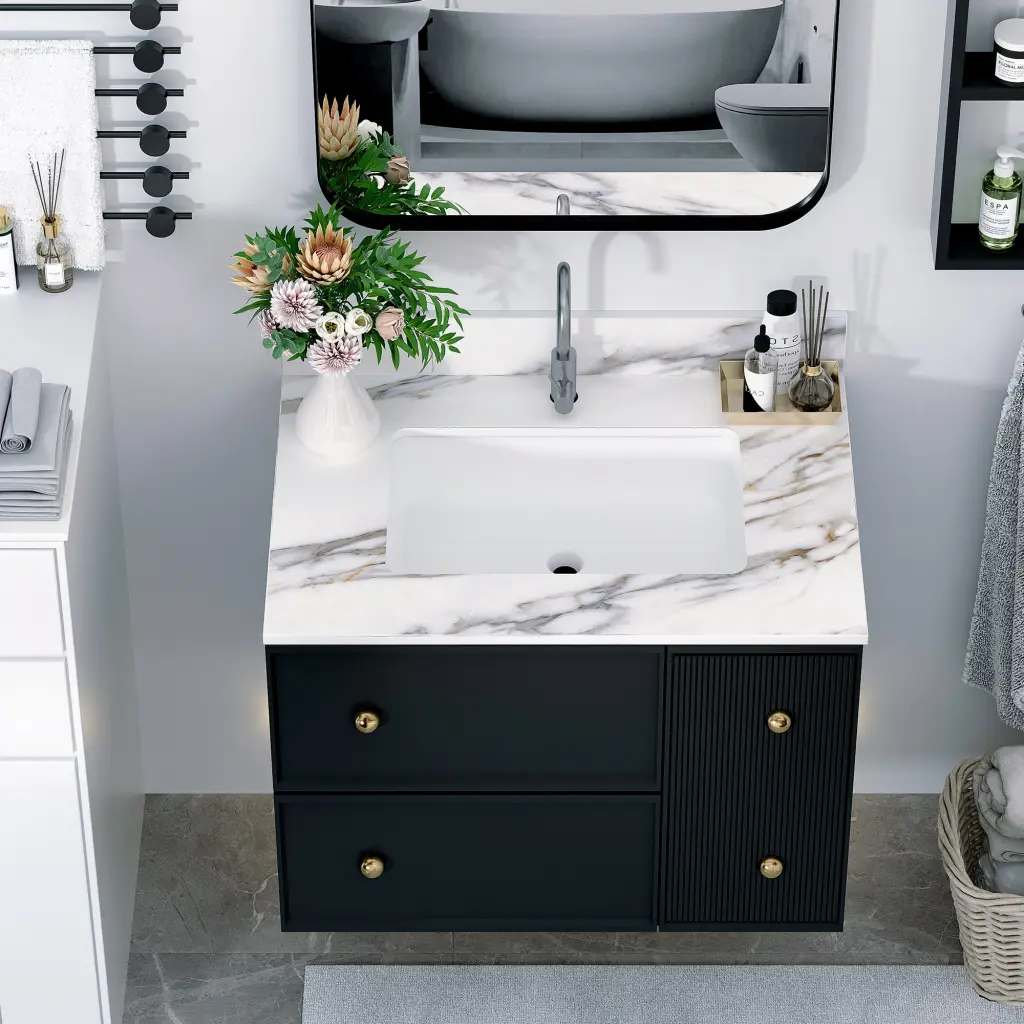 31 Inch Marble Vanity Top Undermount Rectangular Sink Bathroom Countertop leavader