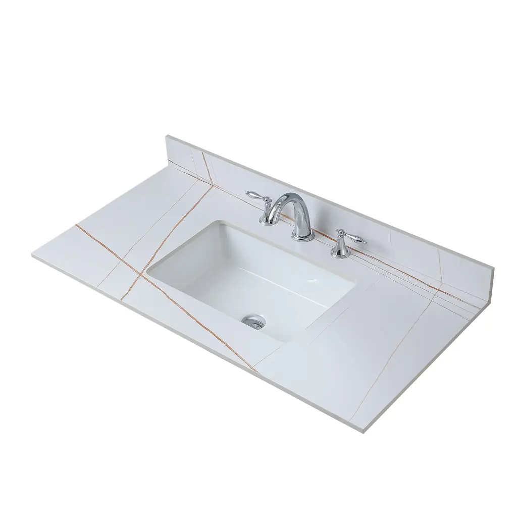 43 Inch Bathroom Vanity Top Stone Carrara Gold Style Rectangular Sink montary