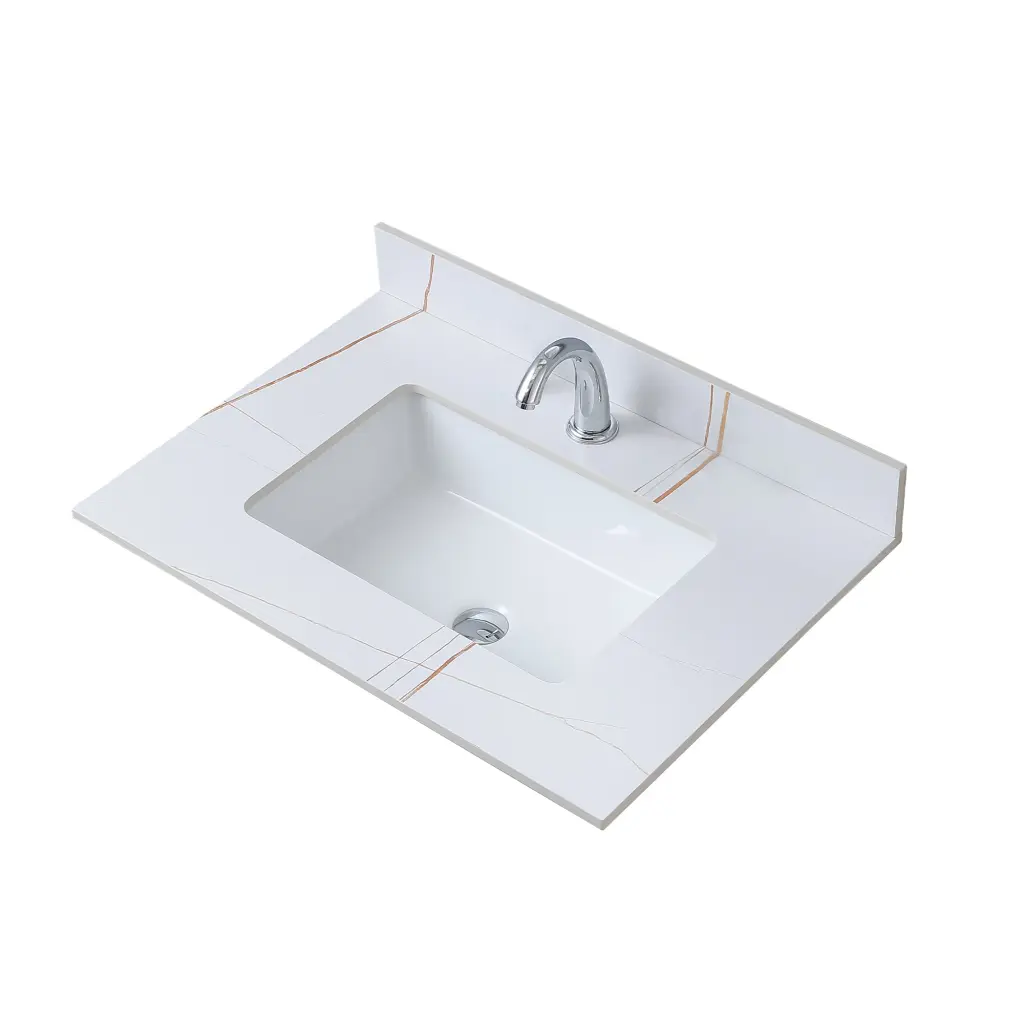 31 Inch Sintered Stone Bathroom Vanity Top White Gold Color Undermount montary