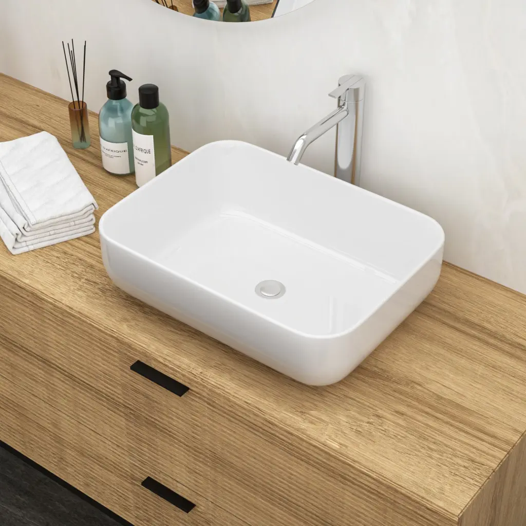 20x15 Inch White Ceramic Rectangular Vessel Bathroom Sink lordear