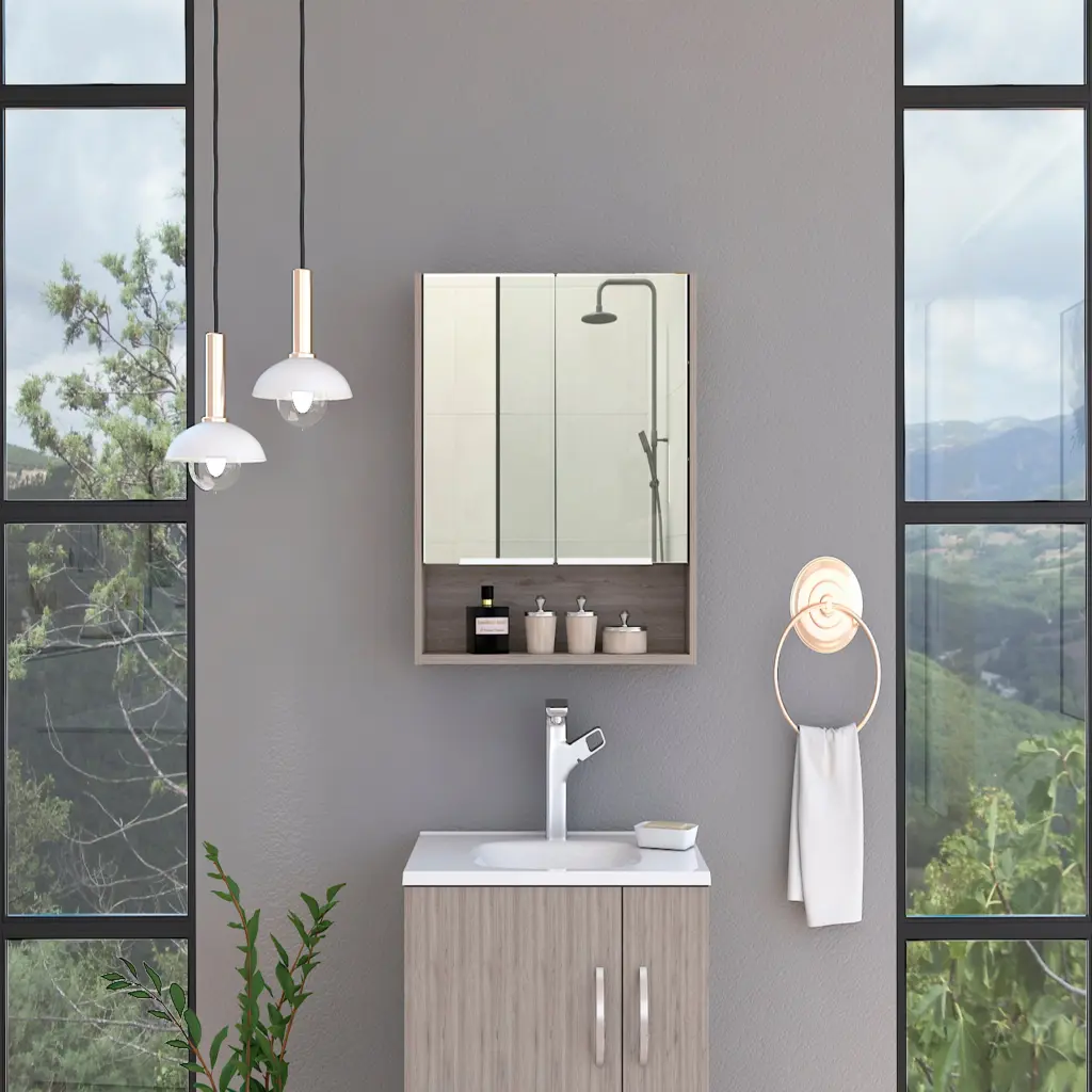 Medicine Cabinet Light Gray One Open Shelf Three Interior Shelves depot e-shop