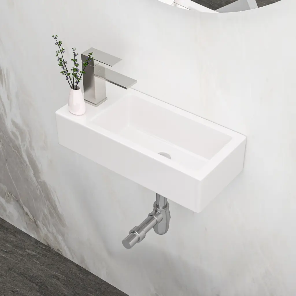 14.57X7.28 Inch White Ceramic Rectangle Wall Mount Bathroom Sink lordear
