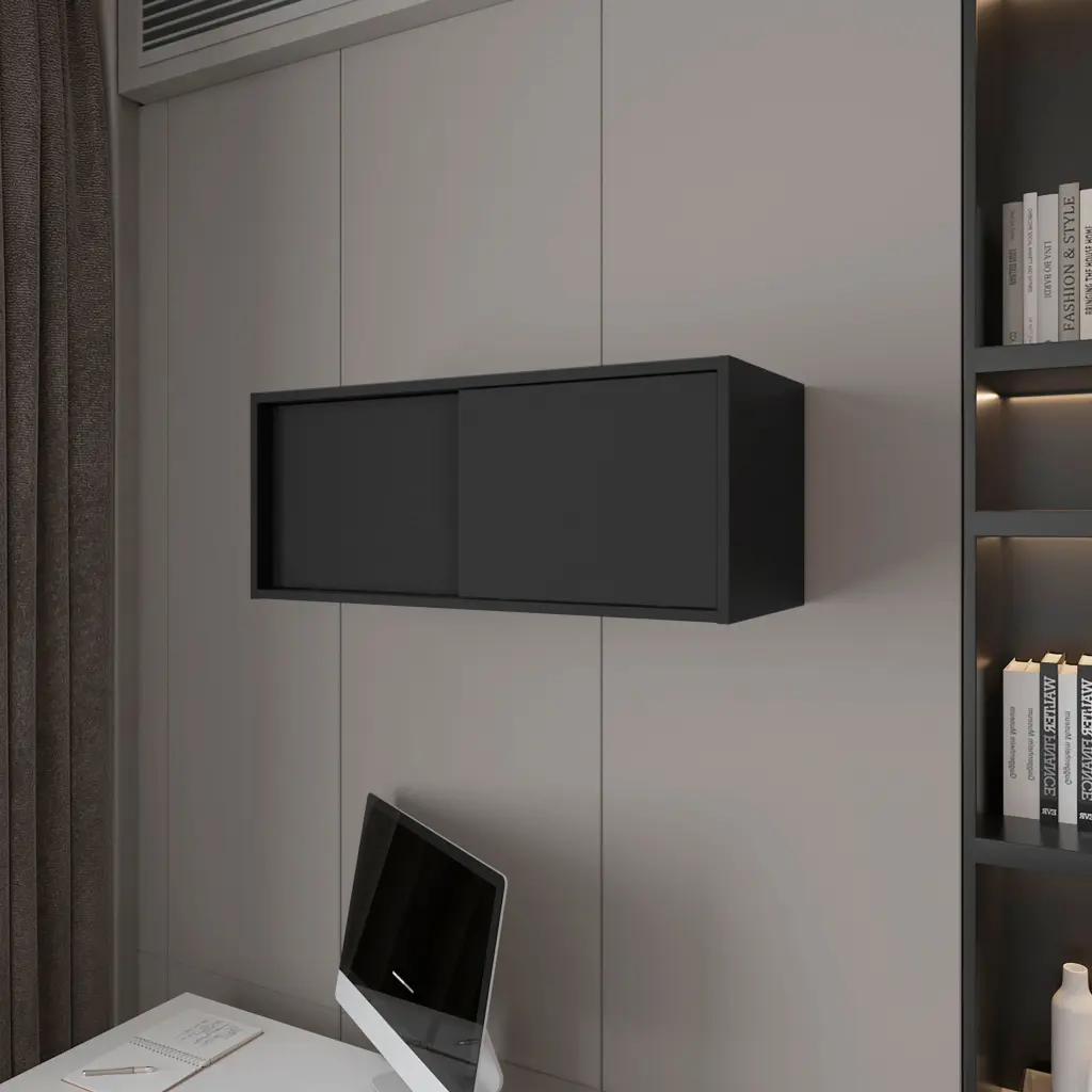 Anegam Floating Cabinet Sliding Door Black Wall Mounted Bathroom Storage fm furniture