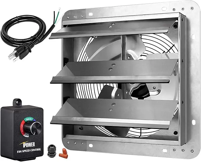 14 Inch Wall Mounted Shutter Exhaust Fan Speed Controller and Power Cord w1134dhs