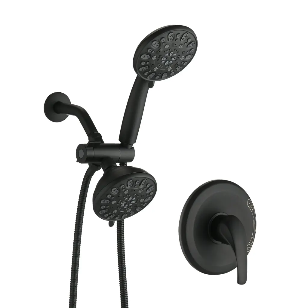 Wall Mounted Dual Function Shower System Valve Matte Black ABS kooleasy
