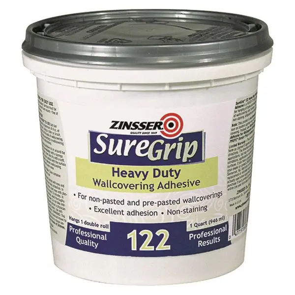 Zinsser 69384 SureGrip 122 H-Duty Clear Strippable Wallcovering Adhesive 1-Quart Heavy Duty Use