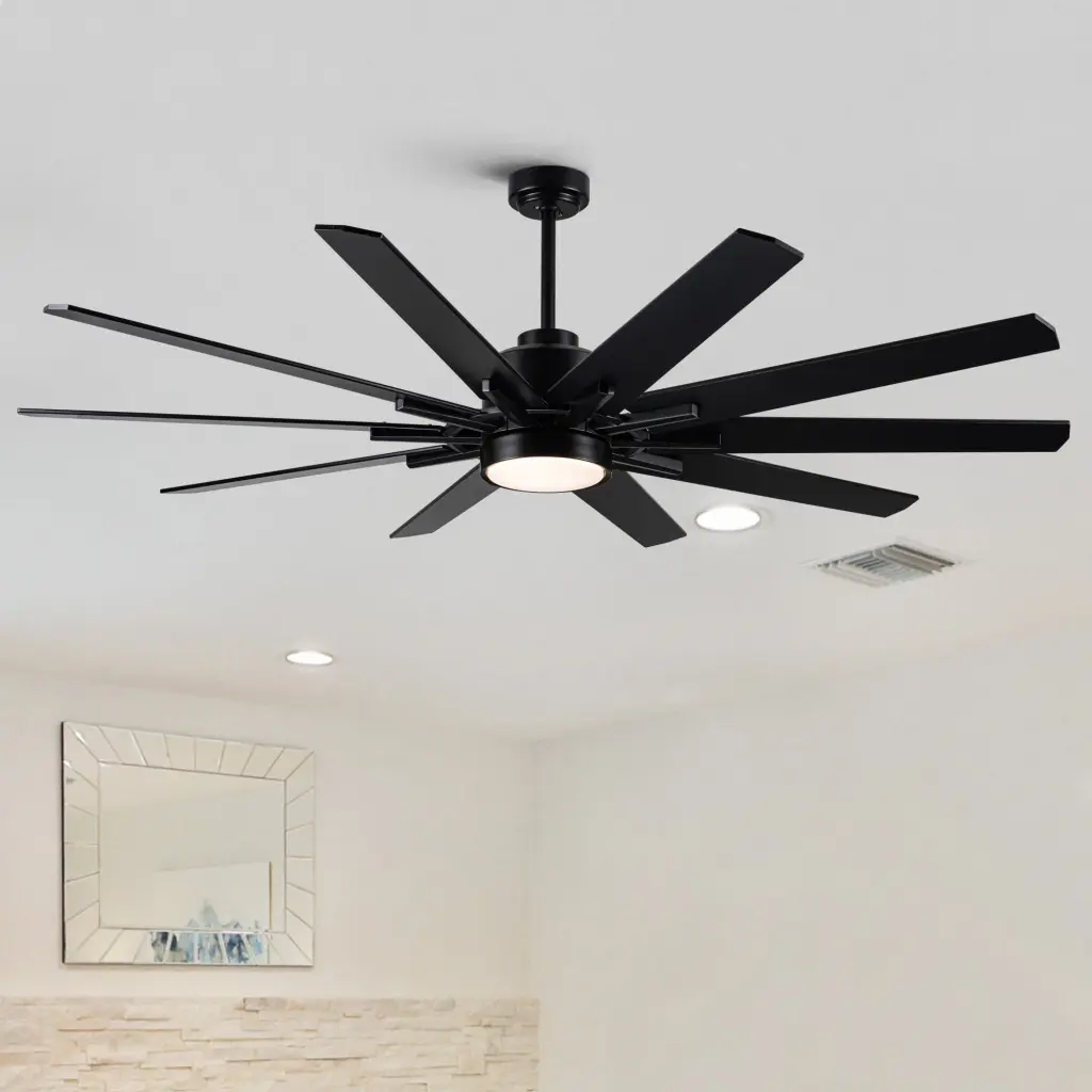 72 Inch Integrated LED Large Black Double Finish Ceiling Fan Remote Control yuhao w1367