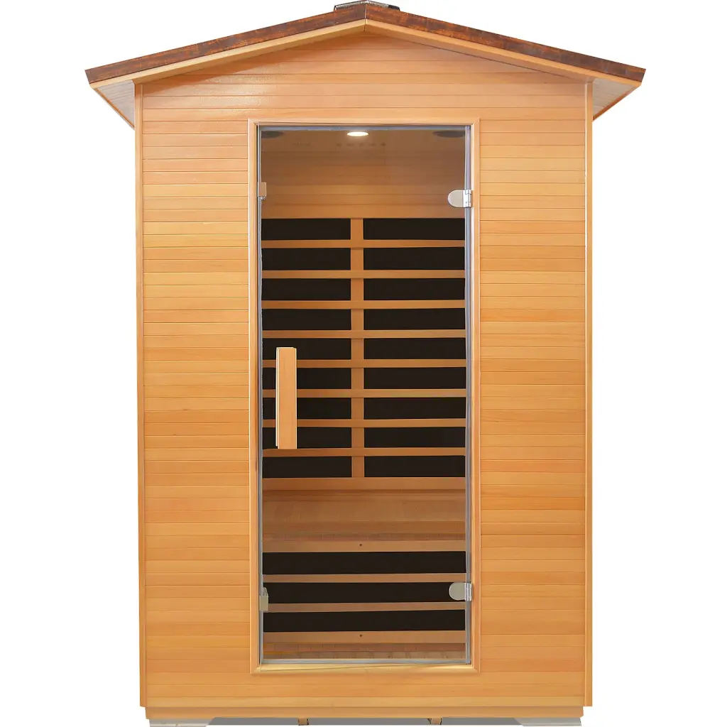 Double Abies Wood Outdoor Sauna Room Light Brown Multi Gun Metal Ceramic rigo