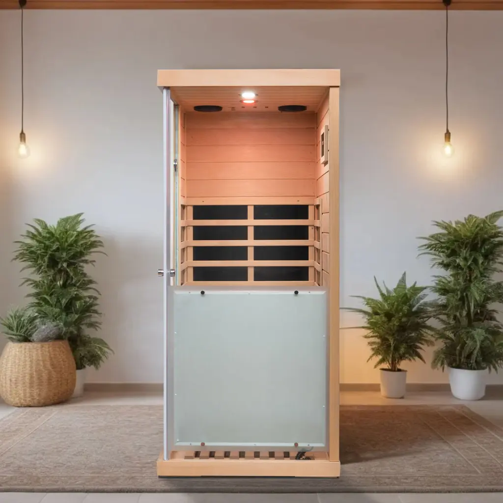 Large Glass Mini Hemlock Sauna Right Door Opening Natural Wood Me rnb