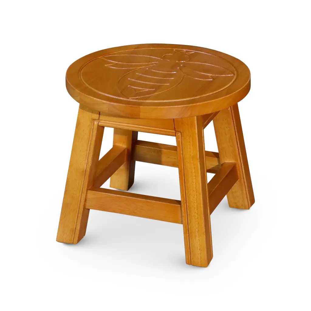 Carved Wooden Step Stool, Queen Bee Design, Natural Rubber Wood dty home