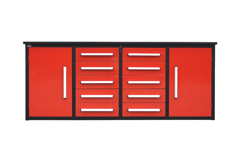 7 Foot Storage Cabinet Workbench 10 Drawers 2 Cabinets Red Alloy Metal chery industrial inc