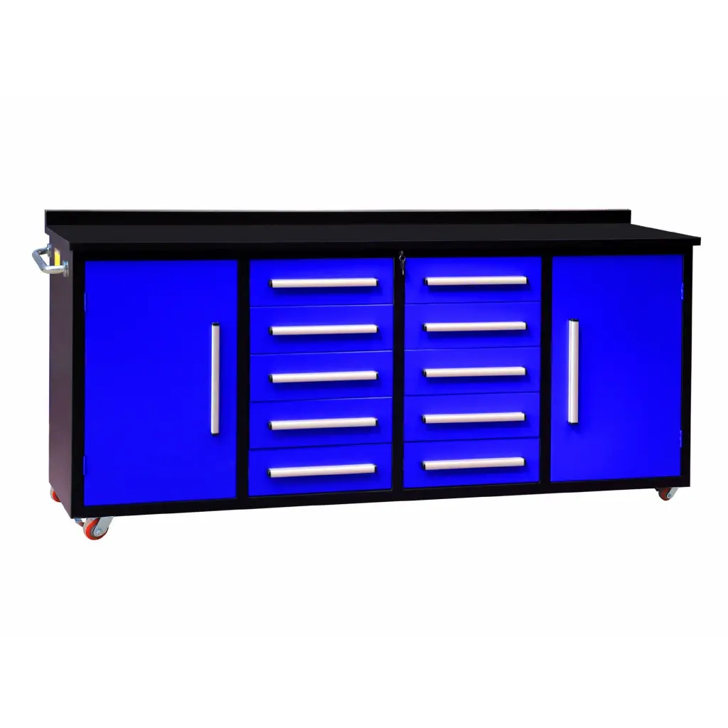 7 Foot Storage Cabinets Workbench 10 Drawers and 2 Cabinets Blue Finish chery